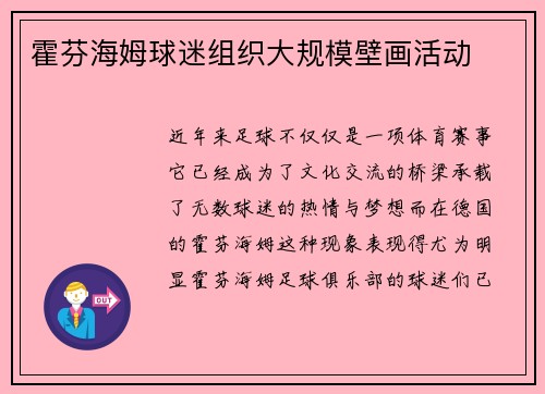 霍芬海姆球迷组织大规模壁画活动