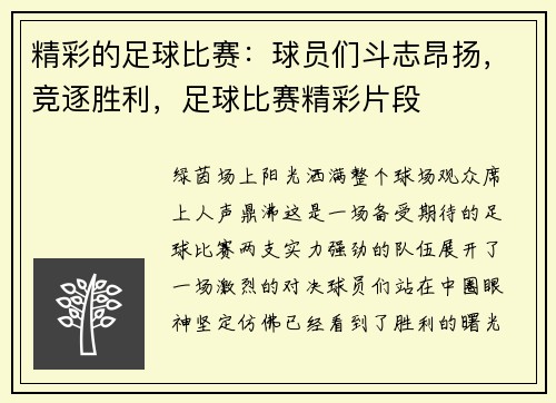 精彩的足球比赛：球员们斗志昂扬，竞逐胜利，足球比赛精彩片段